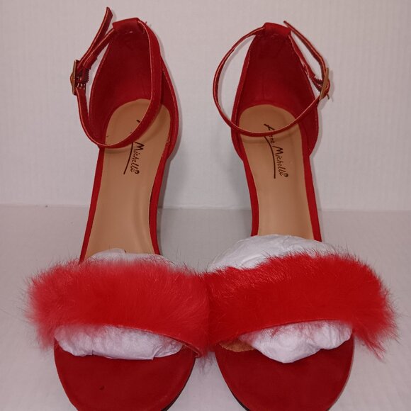 Anne Michelle Shoes - ANNE MICHELLE RABBIT FUR ANKLE STRAPPED HEELS